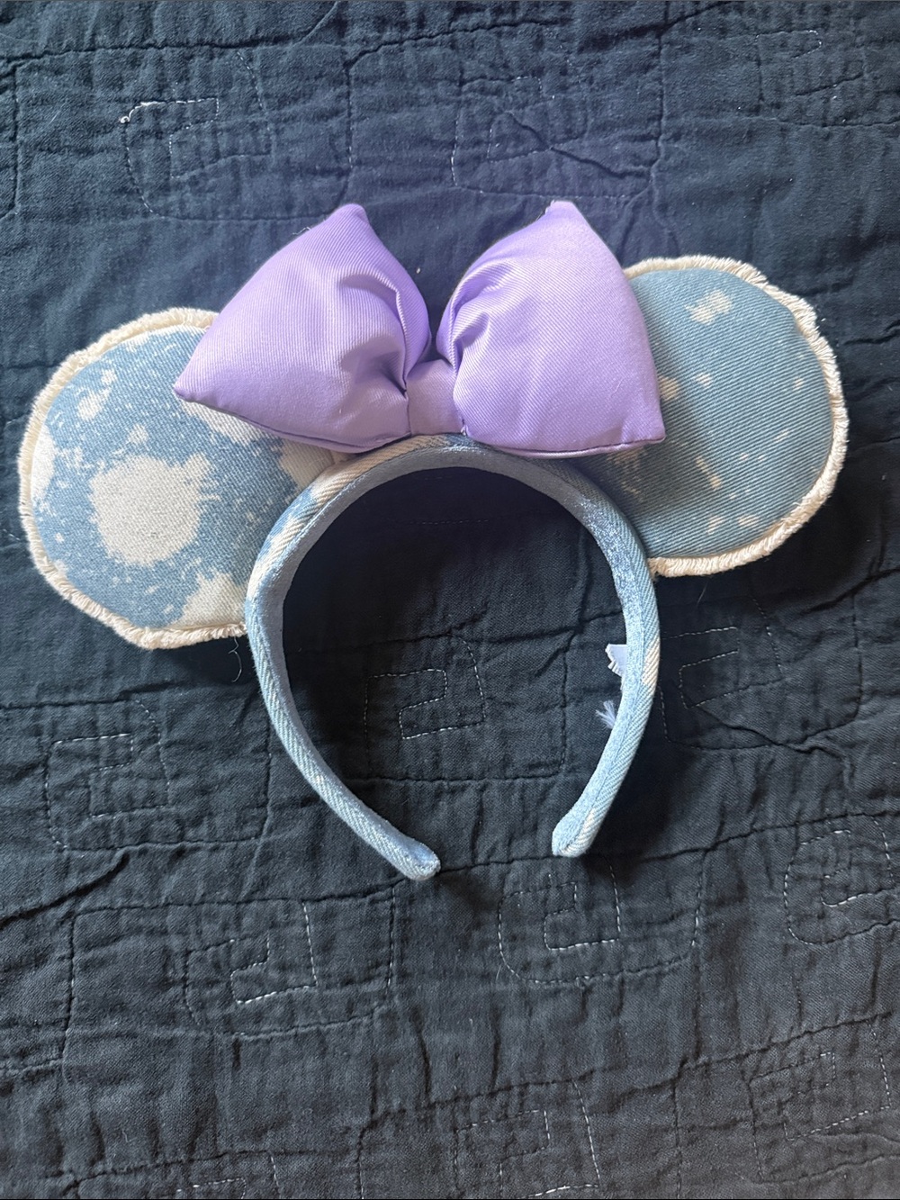 Disney Light Blue Denim Minnie Ear Headband with Lavender Bow